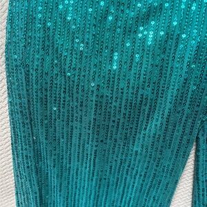 Sparkling Teal Sequin Fabric-sequins 70s style pants